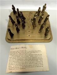 VINTAGE ALL BRASS NINE MENS MORRIS GAME - COMPLETE WITH ALL PIECES - VINTAGE GAM